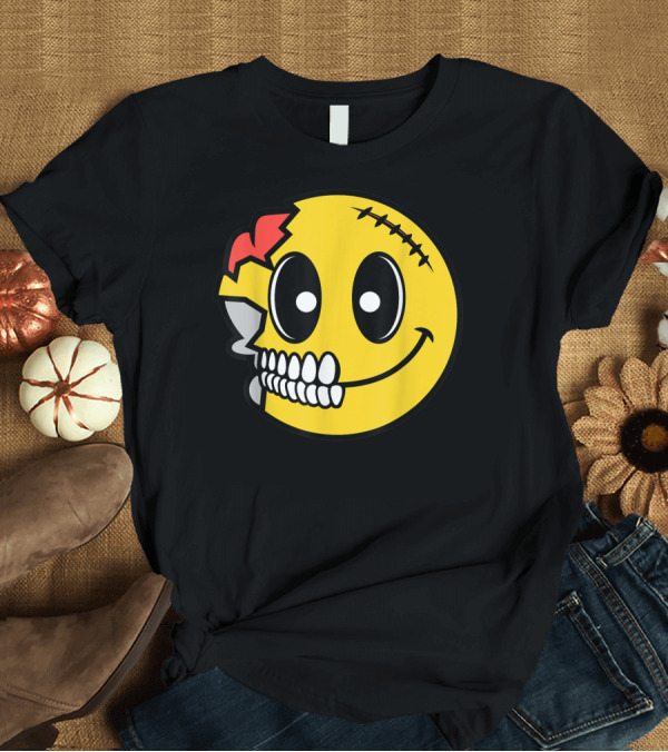 T-Shirt: Cute Scary Halloween Smiley Skull with Stitched Head and Cartoon Eyes T-Shirt Cute Scary Halloween Smiley Skull with Stitched Head and Cartoon Eyes T-Shirt