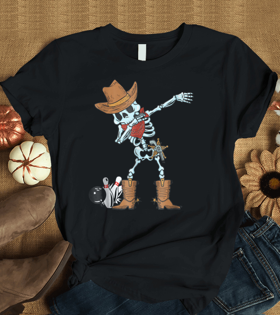 Cowboy Skeleton Dabbing with Bowling Ball and Pins T-Shirt