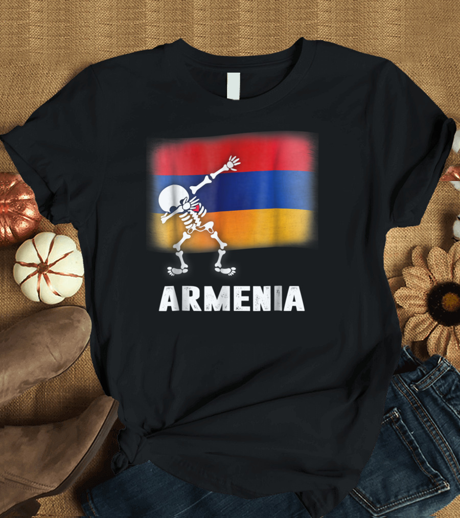 Dabbing Skeleton with Armenian Flag T-Shirt