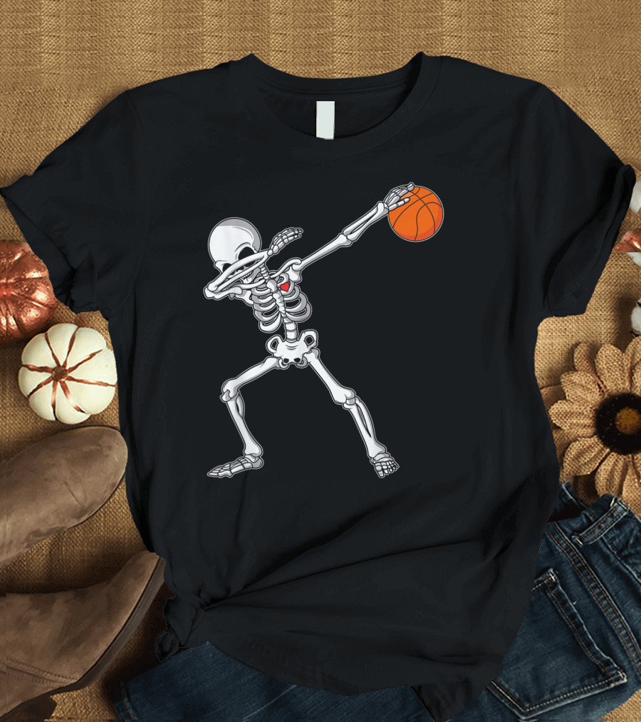 Dabbing Skeleton Holding Basketball Iconic Pose T-Shirt