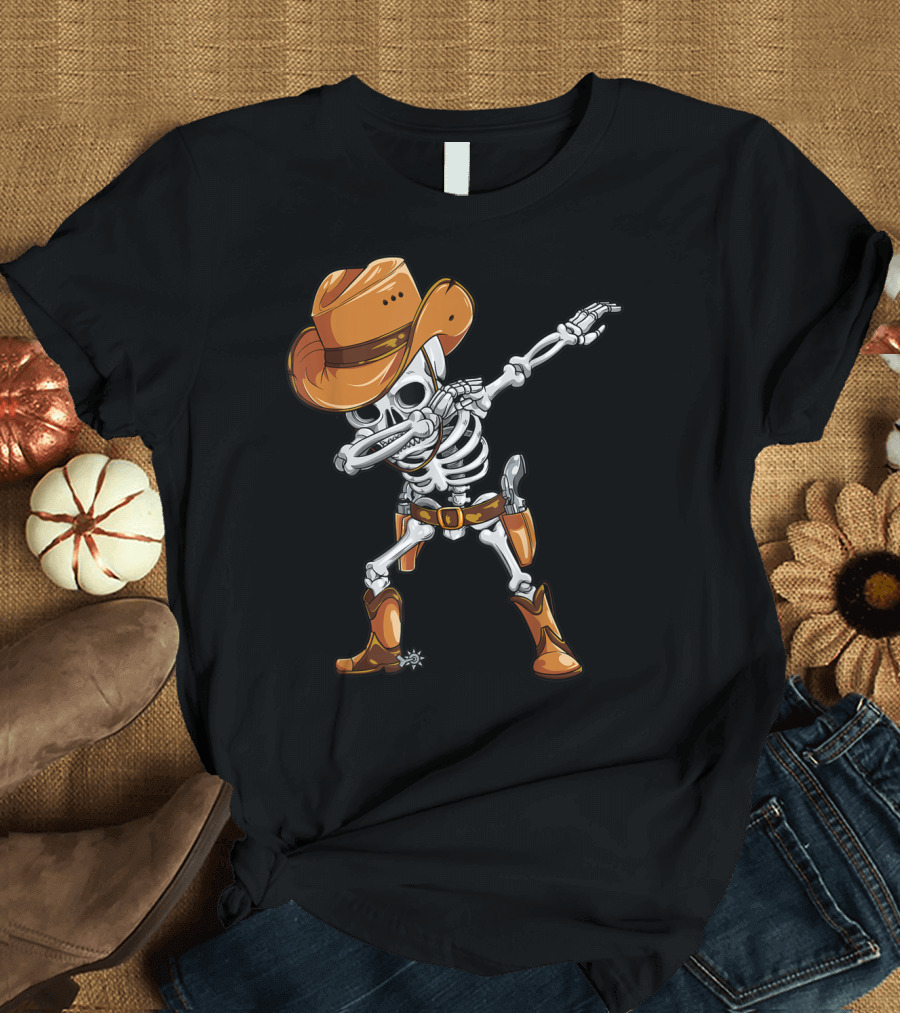 Dabbing Skeleton Cowboy Halloween Kids Costume Idea T-Shirt