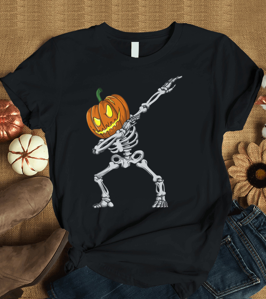 Dabbing Skeleton with Pumpkin Head T-Shirt