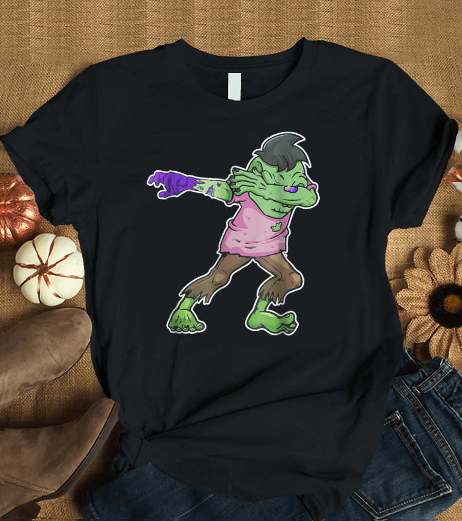 Dabbing Zombie Cartoon Character in Pink T-Shirt
