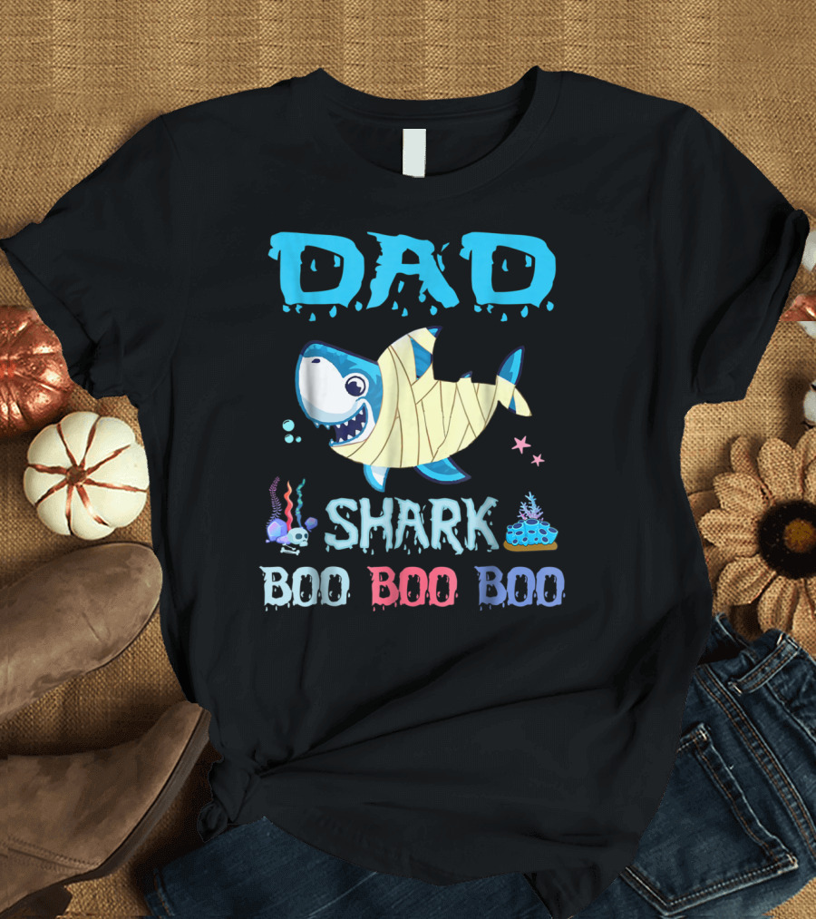 DAD SHARK BOO BOO BOO Halloween Mummy T-Shirt