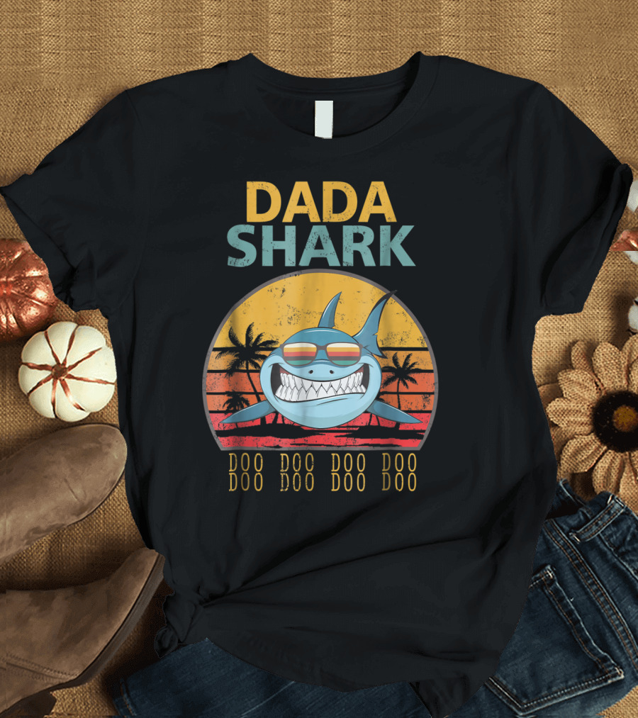 Dada Shark Doo Doo Doo Retro Sunglasses Vintage Palm Trees T-Shirt