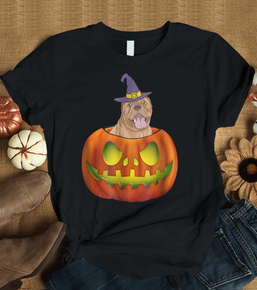 Dogue De Bordeaux Halloween Pumpkin Witch Hat T-Shirt