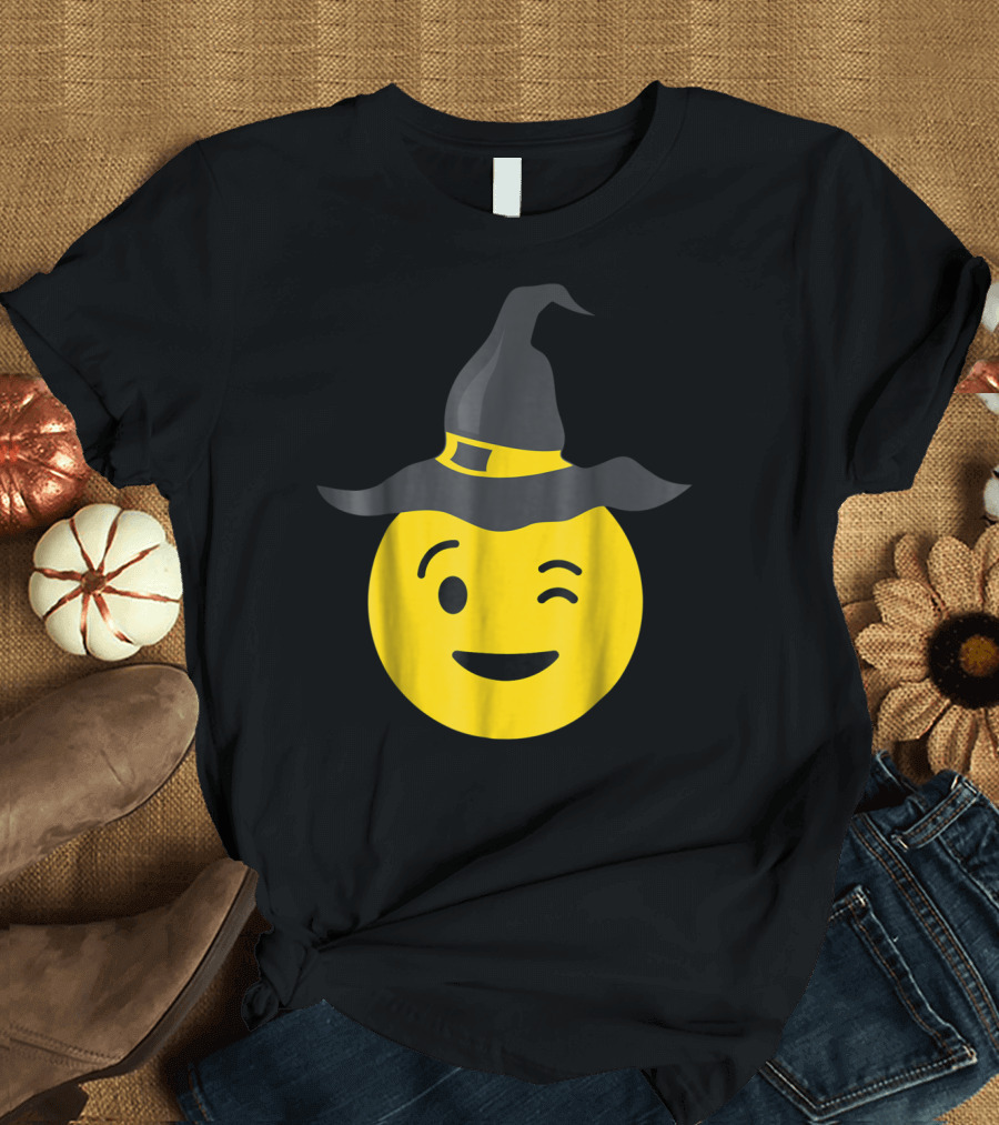 Winking Emoji Witch Hat T-Shirt