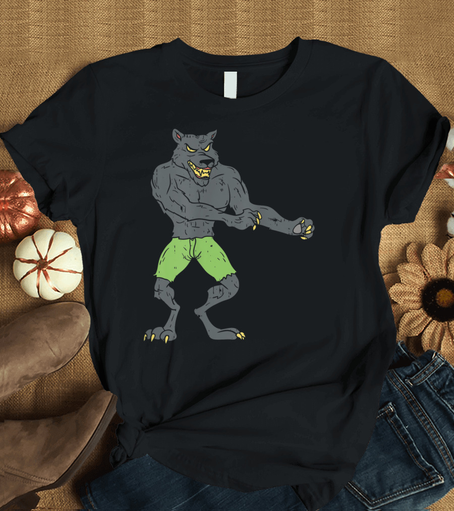 Floss Dance Werewolf Halloween Monster in Green Shorts T-Shirt