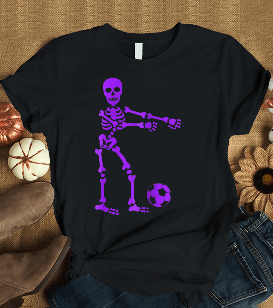 Flossing Purple Skeleton with Soccer Ball T-Shirt