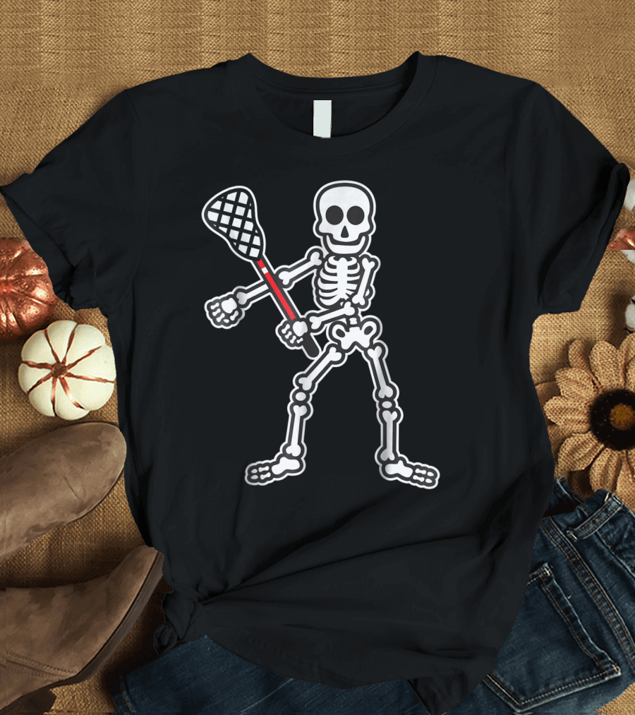 Dabbing Skeleton Lacrosse Player with Stick T-Shirt