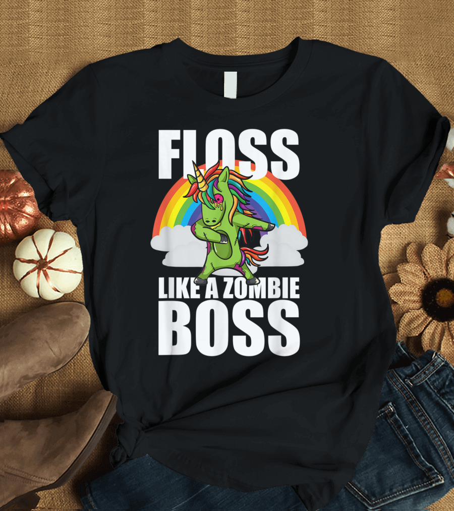 Flossing Unicorn Floss Like A Zombie Boss Halloween Rainbow T-Shirt