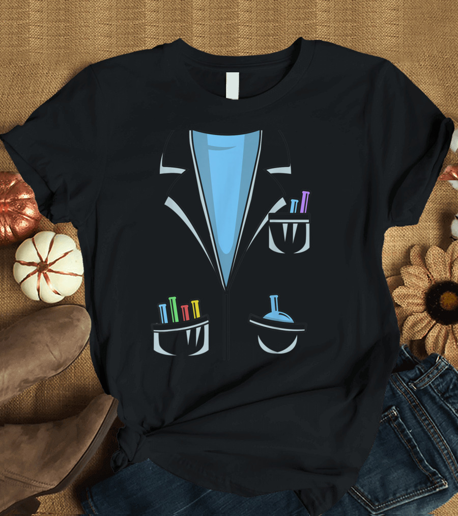 Cute Scientist Halloween Costume Chemist Lab Coat with Colorful Test Tubes T-Shirt