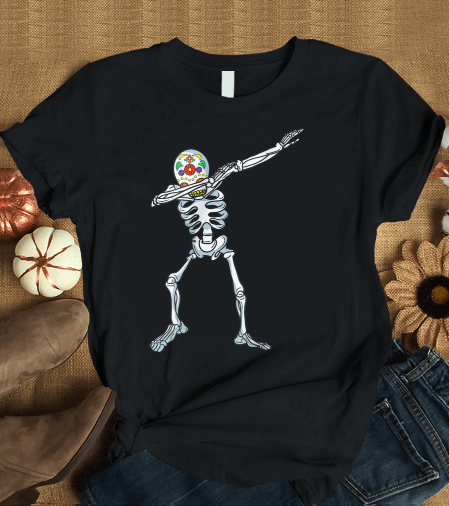 Day of the Dead Sugar Skull Dabbing Skeleton Mexican T-Shirt