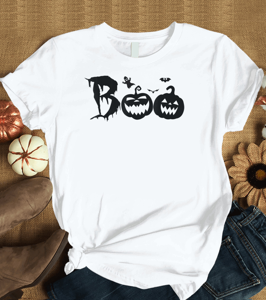 Boo Creepy Pumpkins with Bats Halloween Costume T-Shirt