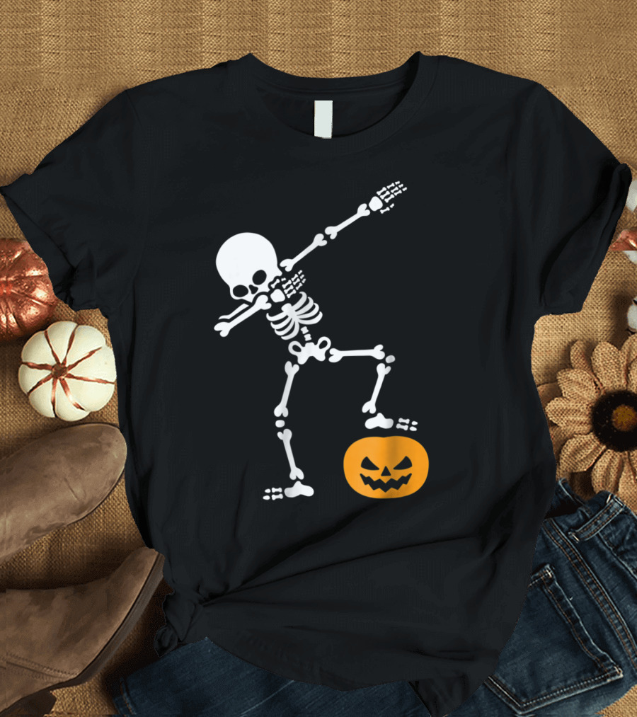 Funny Dabbing Skeleton with Pumpkin Head T-Shirt