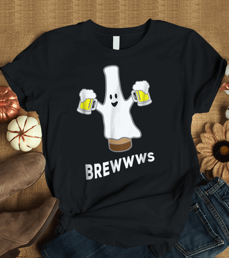 Funny Halloween Beer Bottle Pub Crawl Ghost Brewwws T-Shirt