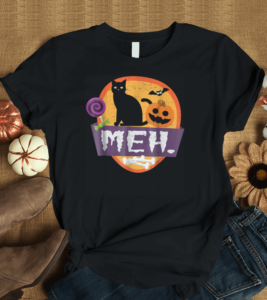 Funny Halloween Costumes Cat Meh Pumpkin Bat Candy T-Shirt