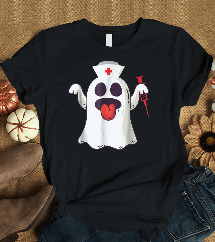 Funny Halloween Nurse Ghost with Syringe Costume T-Shirt