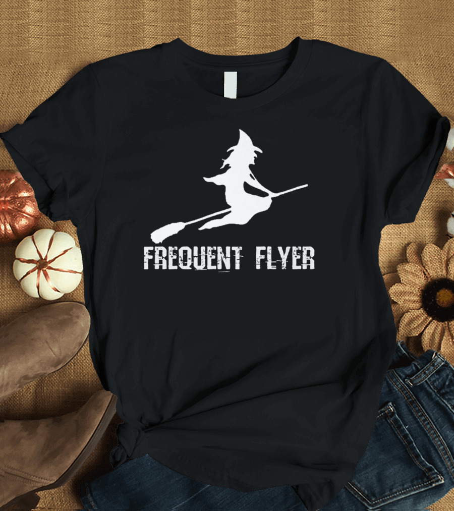 Frequent Flyer Witch Silhouette Halloween Humor T-Shirt