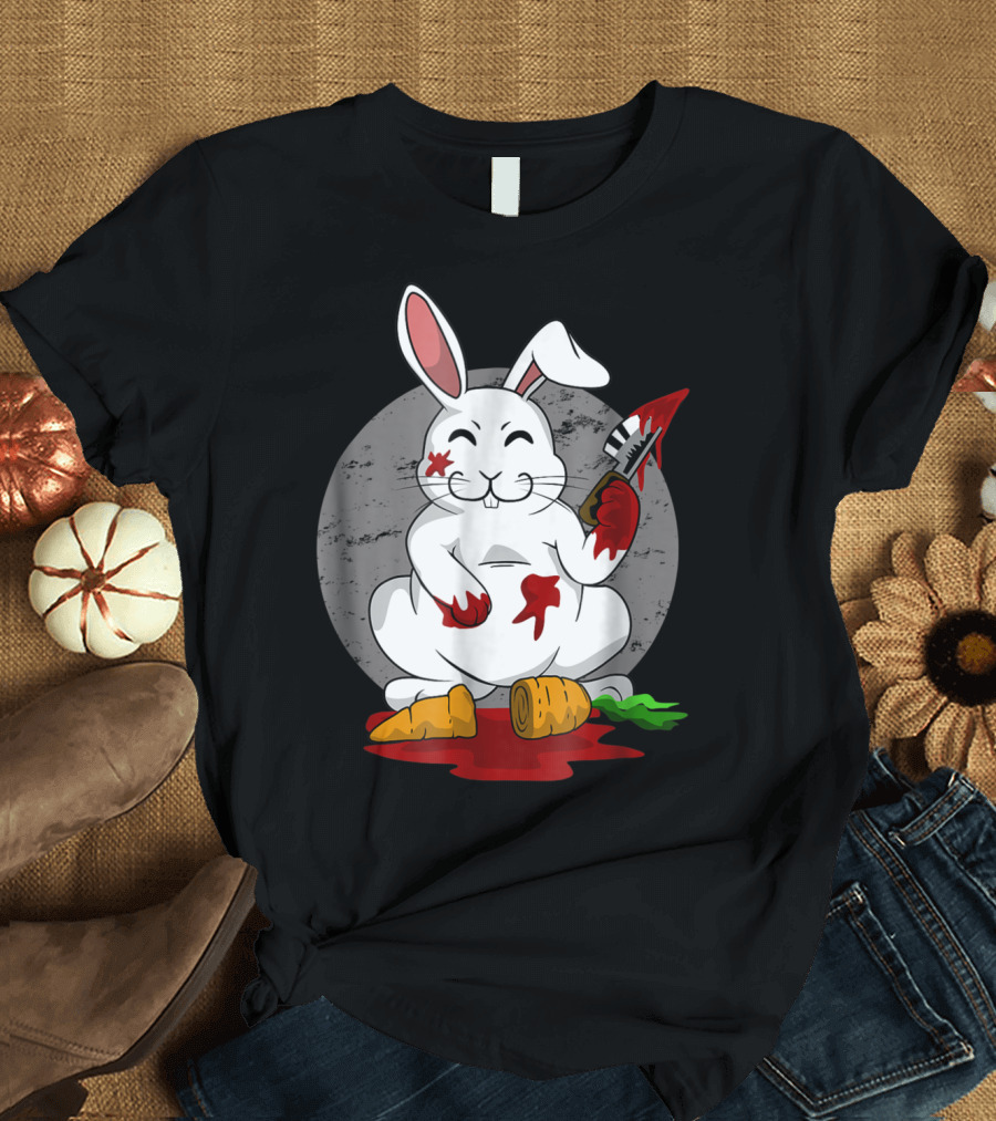 Funny Killer Bunny Rabbit with Bloodied Carrots and Knife T-Shirt