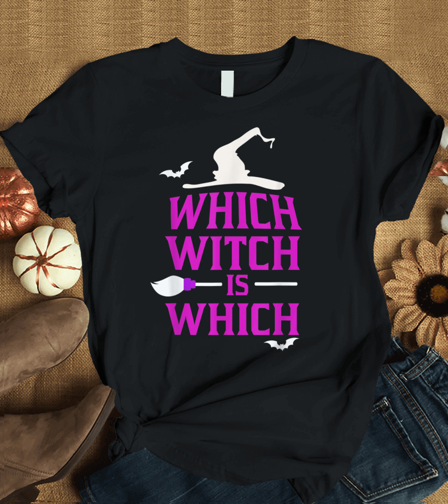 Funny Halloween Teacher Which Witch Is Which Broom and Bats T-Shirt