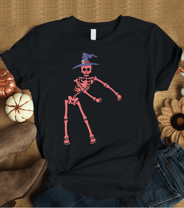 T-Shirt: Girls Skeleton Witch Hat Flossing Halloween Costume Cute T-Shirt Girls Skeleton Witch Hat Flossing Halloween Costume Cute T-Shirt