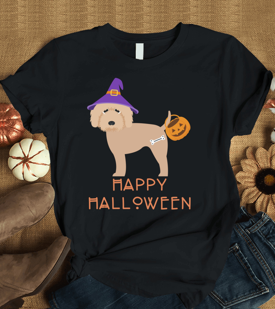 Goldendoodle Witch Happy Halloween T-Shirt
