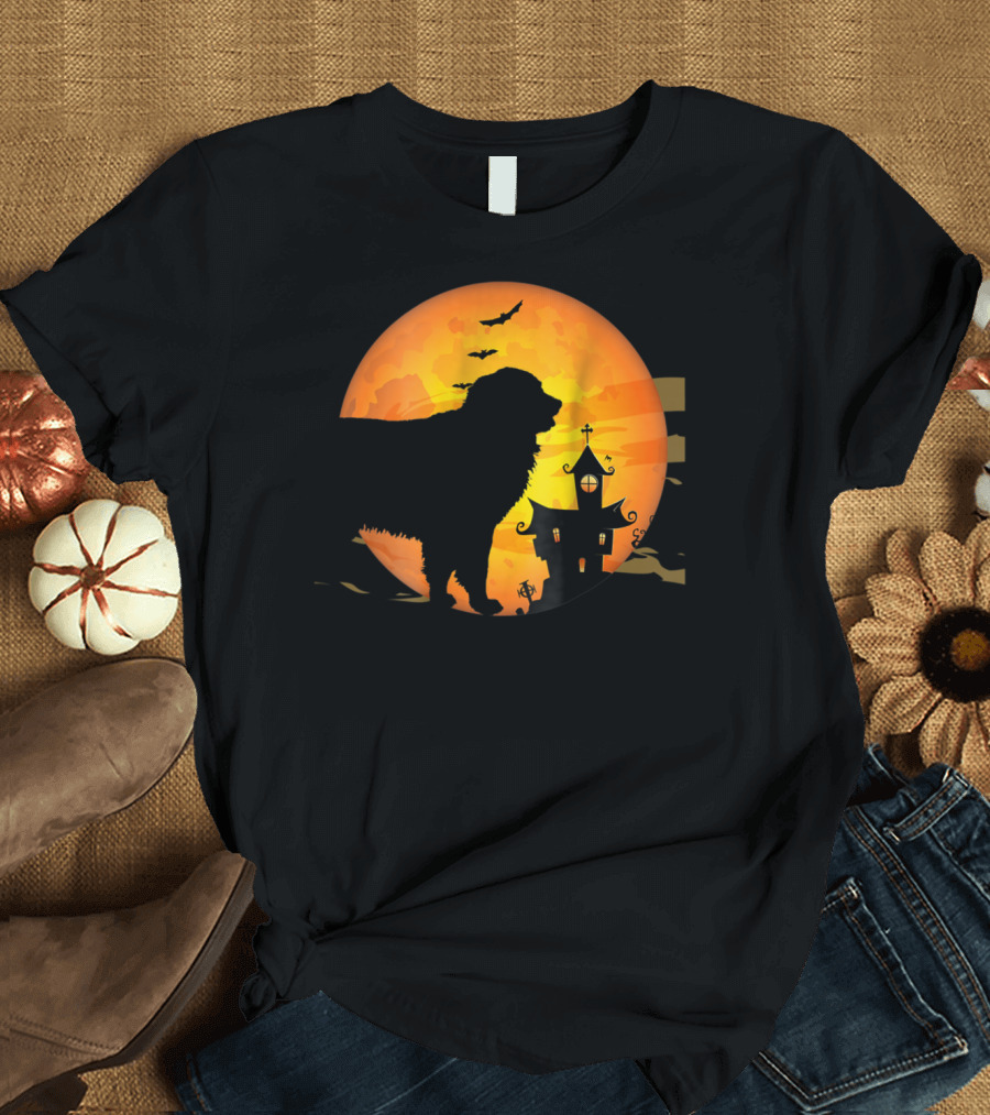 Great Pyrenees Halloween Haunted House Silhouette with Full Moon and Bats T-Shirt
