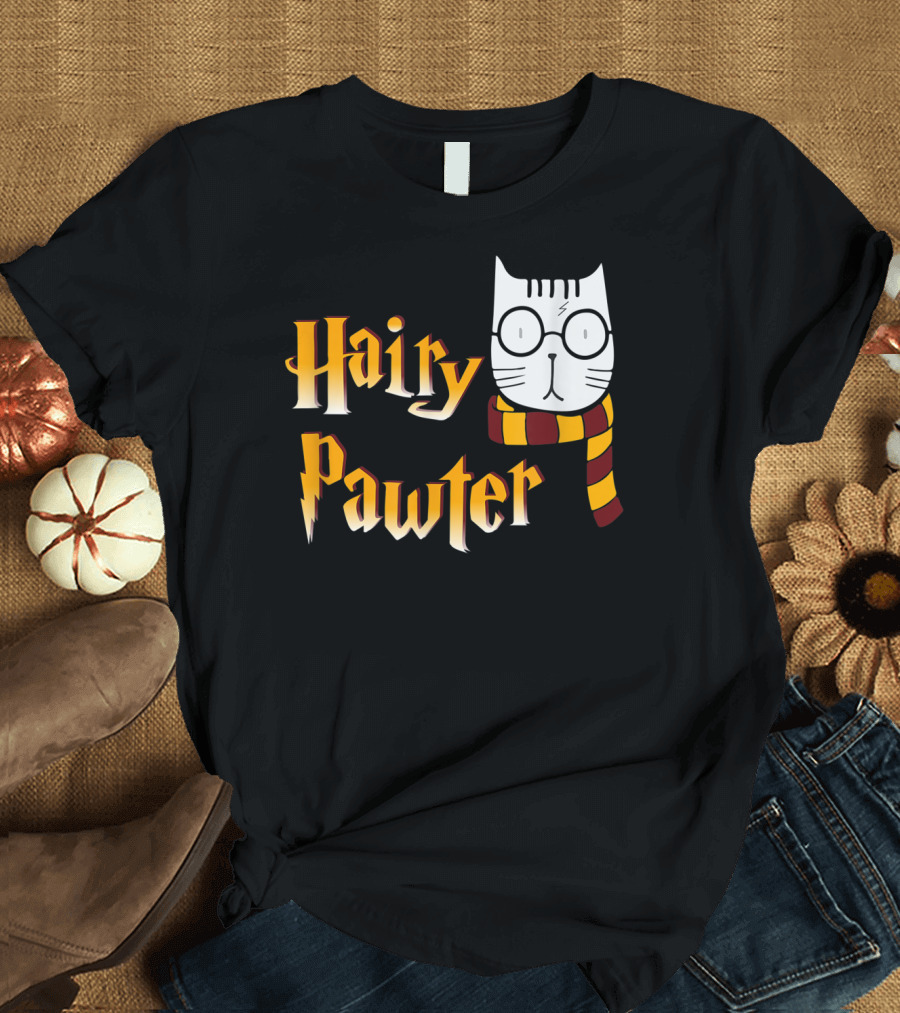 Hairy Pawter Cat with Glasses and Scarf T-Shirt