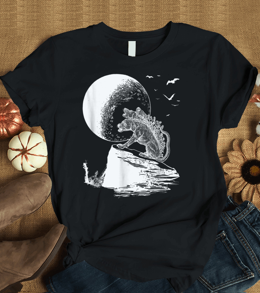 Cerberus Hell Hound Howling at the Moon Halloween T-Shirt