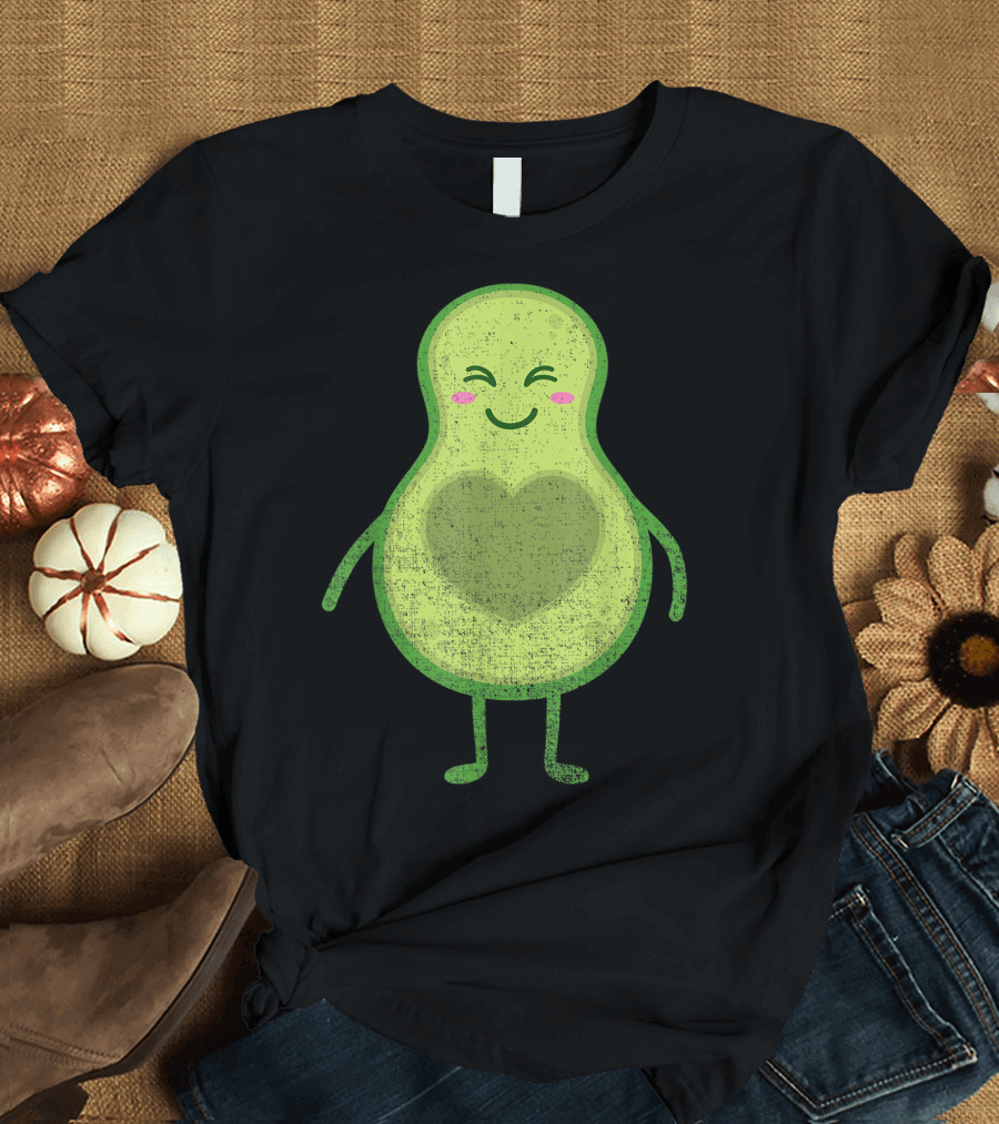 Halloween Couple Avocado Matching Lazy Emoji Heart Face T-Shirt