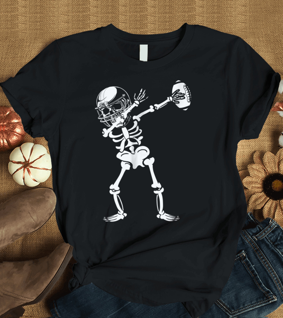 Halloween Skeleton Dabbing Football Player T-Shirt
