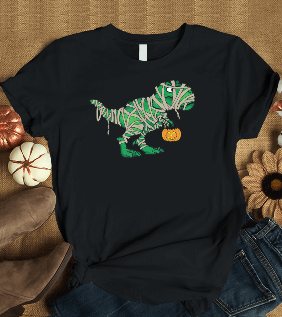 Halloween Mummy T-Rex Jack-o'-Lantern Dinosaur T-Shirt