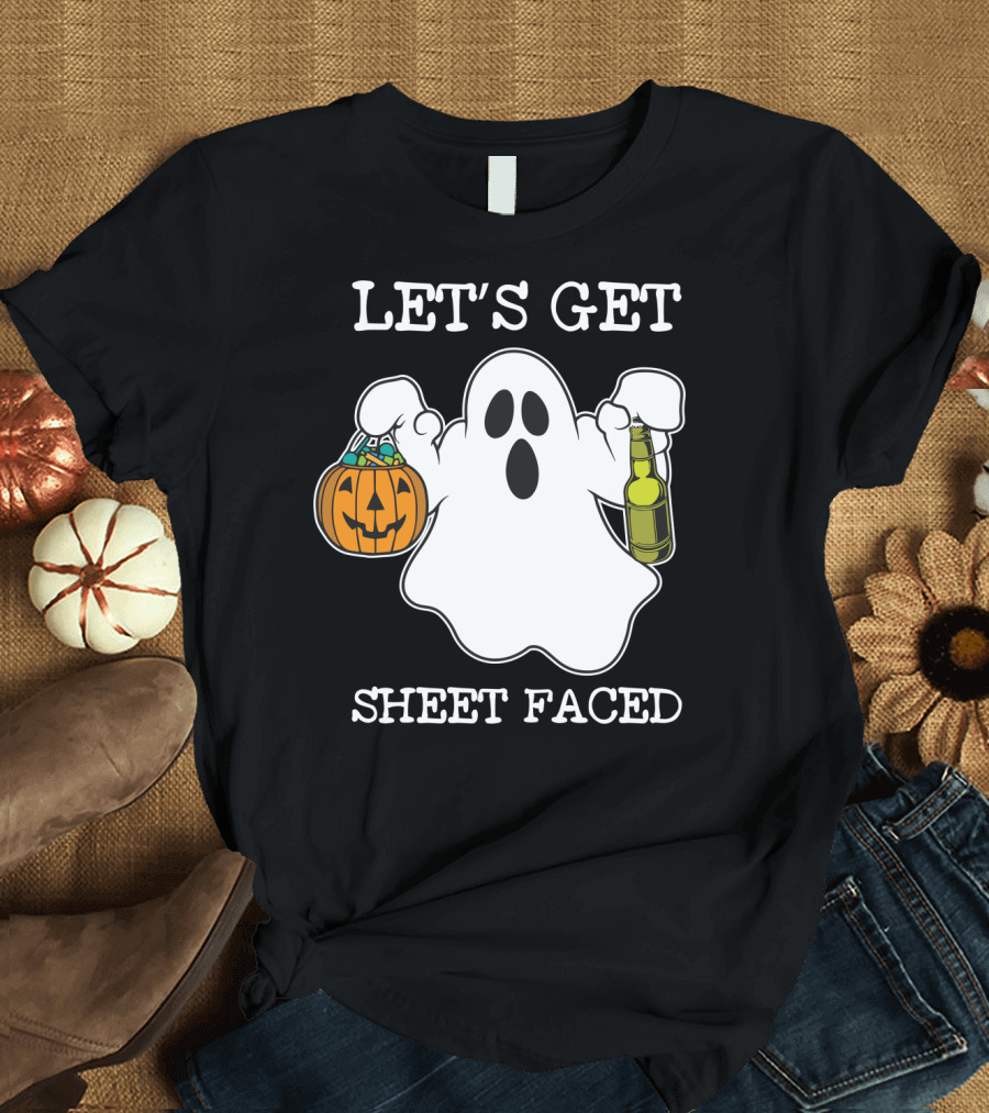 Let's Get Sheet Faced Halloween Ghost Pumpkin Alcohol T-Shirt