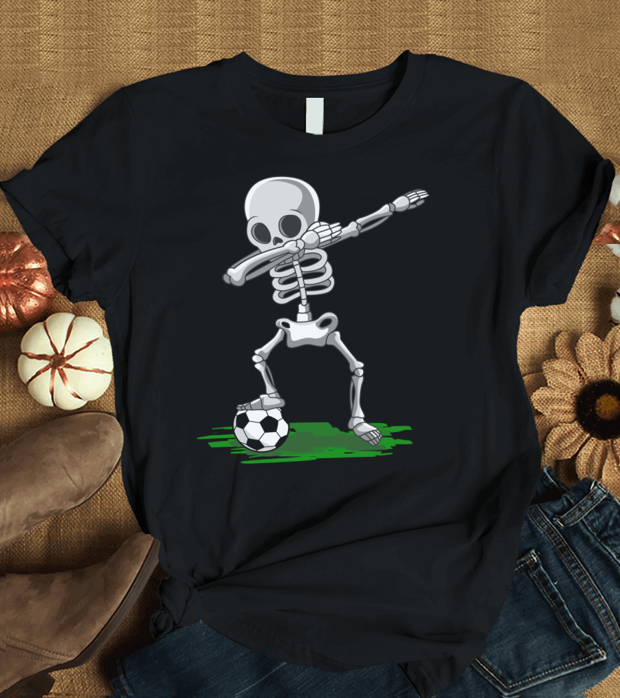 Halloween Soccer Pirate Skeleton Dabbing with Football T-Shirt