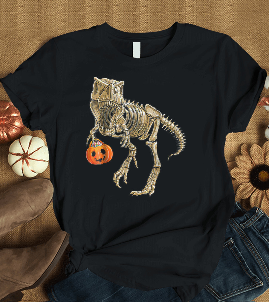 Halloween Rex Dinosaur Skeleton Pumpkin Trick T-Shirt