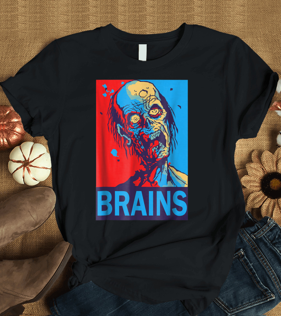 BRAINS Halloween Zombie Red Blue Iconic T-Shirt
