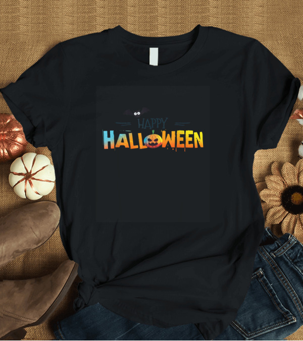 T-Shirt: Happy Halloween Colorful Bat Pumpkin T-Shirt Happy Halloween Colorful Bat Pumpkin T-Shirt