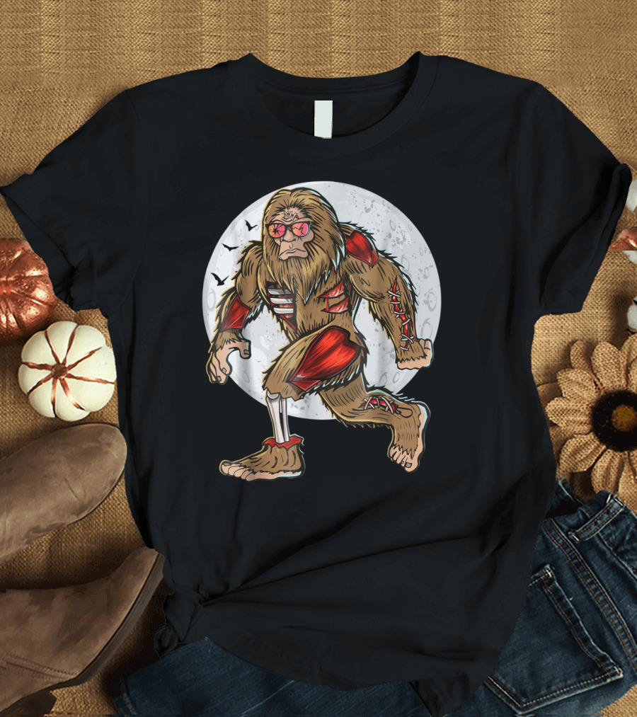 Bigfoot Sasquatch Zombie Halloween Moon Background T-Shirt