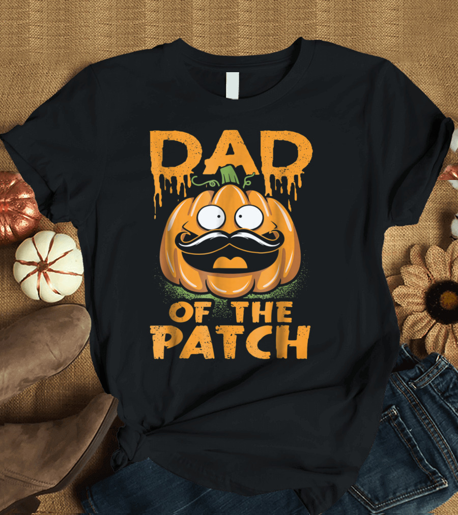 Dad Of The Patch Pumpkin Moustache Face Halloween T-Shirt