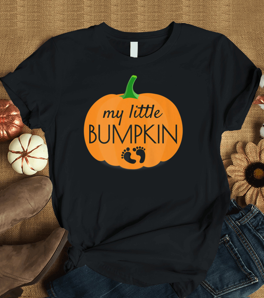 Mens Halloween My Little Bumpkin Pumpkin Footprints T-Shirt