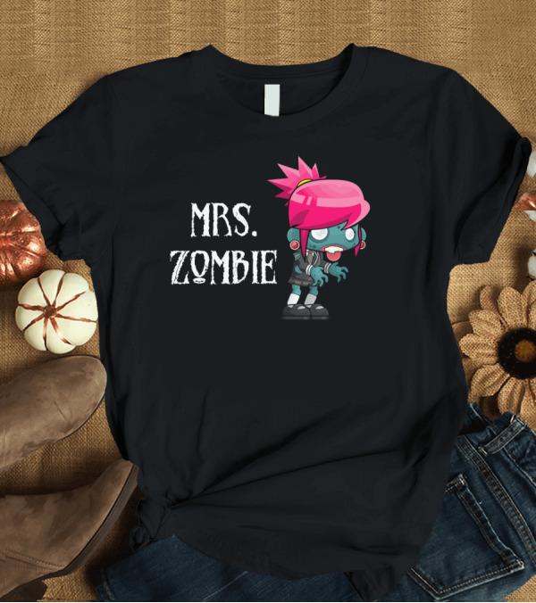 T-Shirt: Mrs Zombie Halloween Couples Mr And Mrs Pink Hair Cartoon T-Shirt Mrs Zombie Halloween Couples Mr And Mrs Pink Hair Cartoon T-Shirt