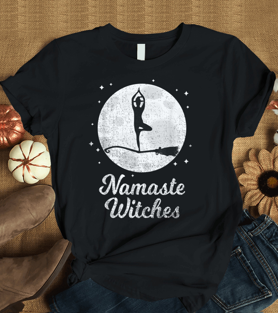 Namaste Witches Yoga Pose Moon Halloween T-Shirt