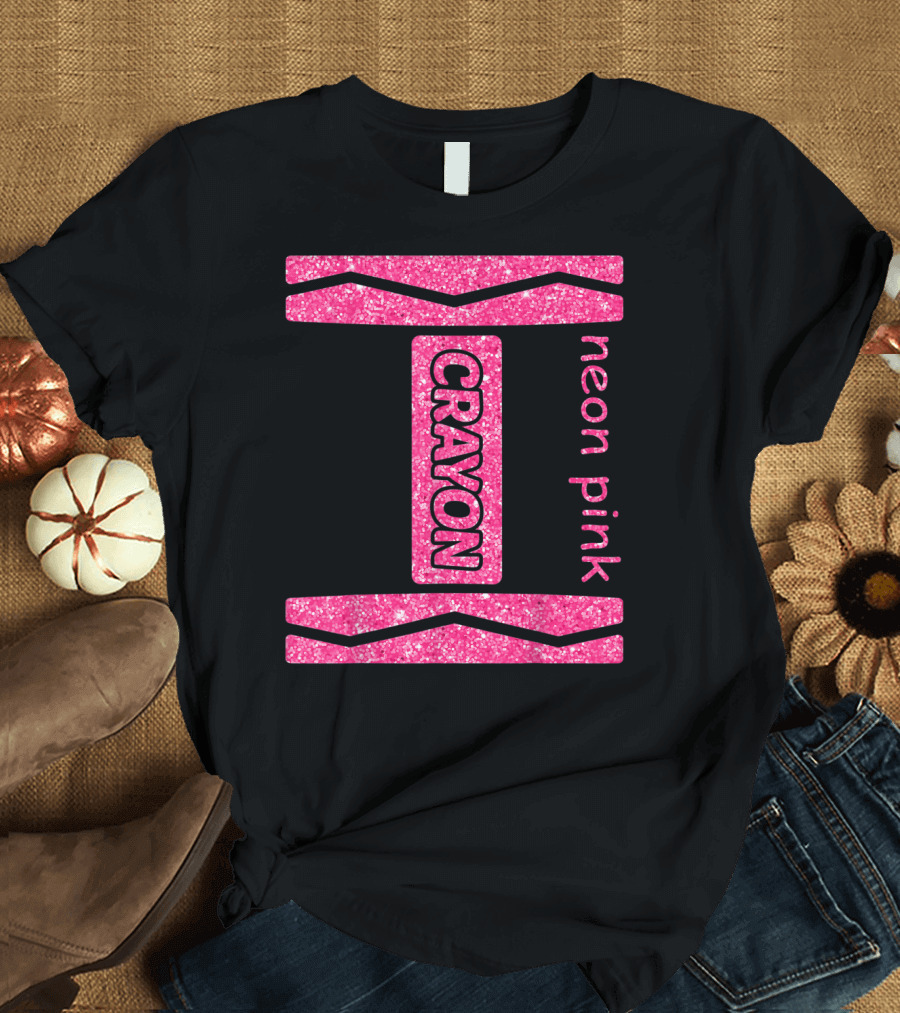 Neon Pink Crayon Halloween Costume for Couples and Friends T-Shirt