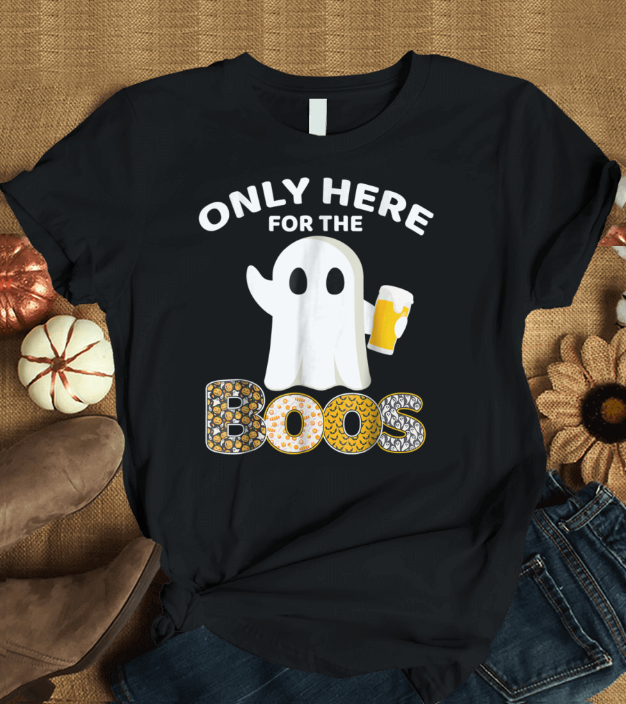 Only Here For The Boos Halloween Beer Lover Ghost Holding Beer T-Shirt