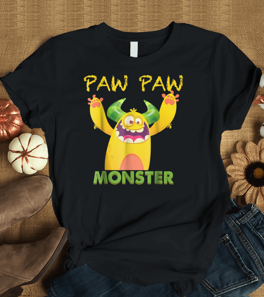 Paw Paw Monster with Green Horns and Yellow Body Fun T-Shirt