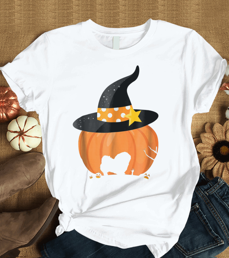 Pekingese Dog in Pumpkin Witch Hat Halloween T-Shirt
