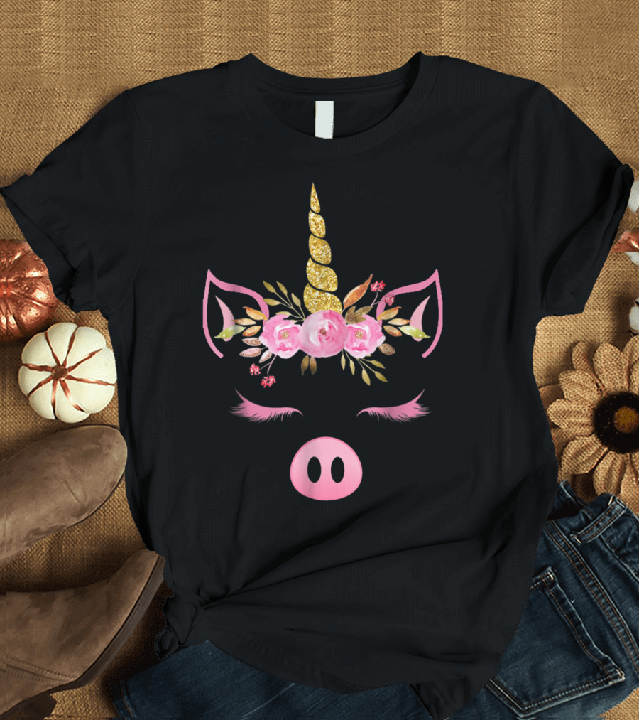 Pig Unicorn Floral Halloween Scary Costume T-Shirt