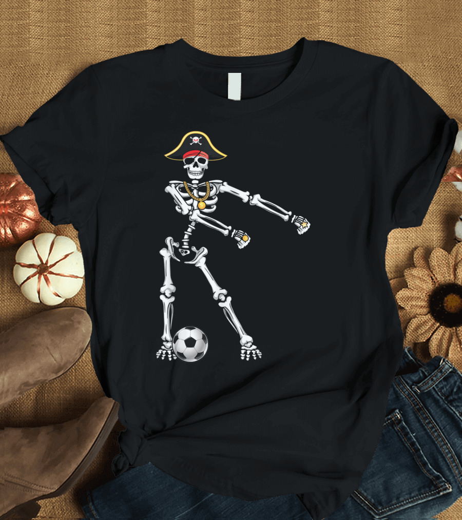 Pirate Skeleton Flossing Dance with Soccer Ball T-Shirt