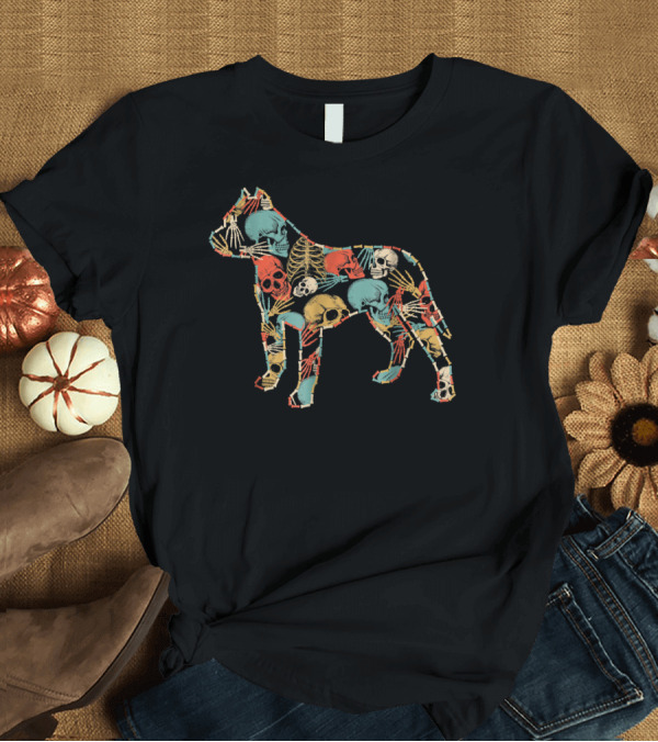 T-Shirt: Pit Bull Skeleton Skull Halloween Retriever T-Shirt Pit Bull Skeleton Skull Halloween Retriever T-Shirt